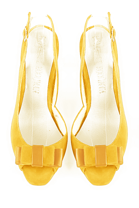 Yellow women's slingback sandals. Round toe. High spool heels. Top view - Florence KOOIJMAN